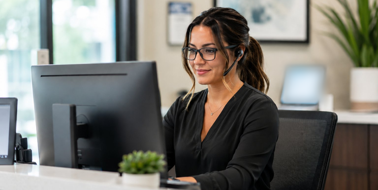 Billing staff member reviewing patient accounts to identify missed insurance coverage