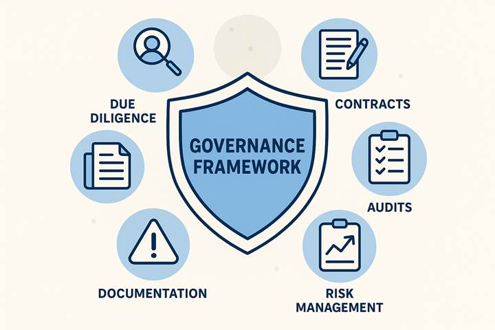 A blue shield with text overlay