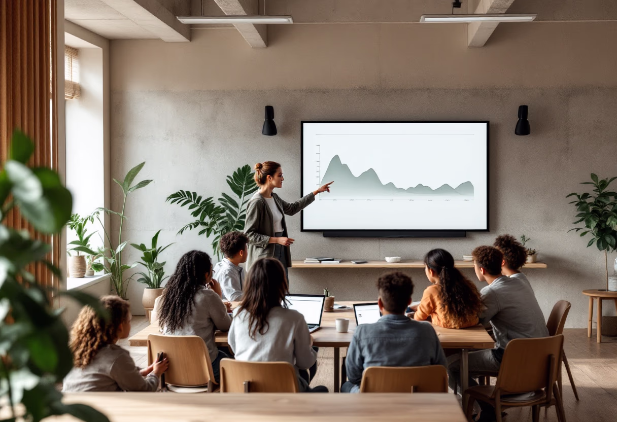 image of a teacher interacting with students using digital tools