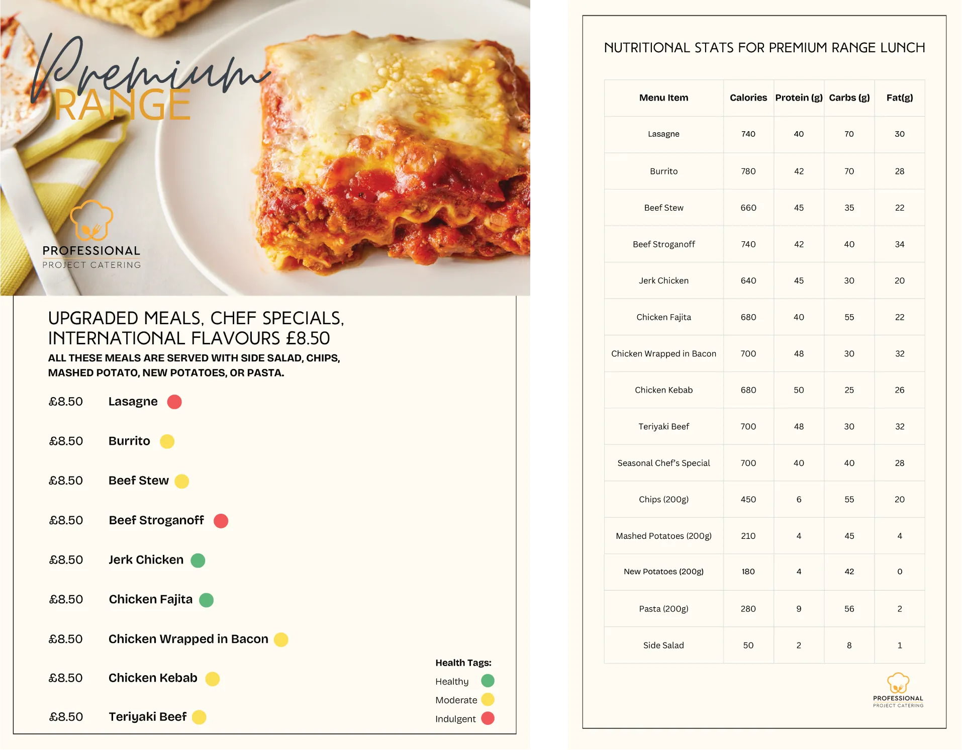 Premium lunch menu