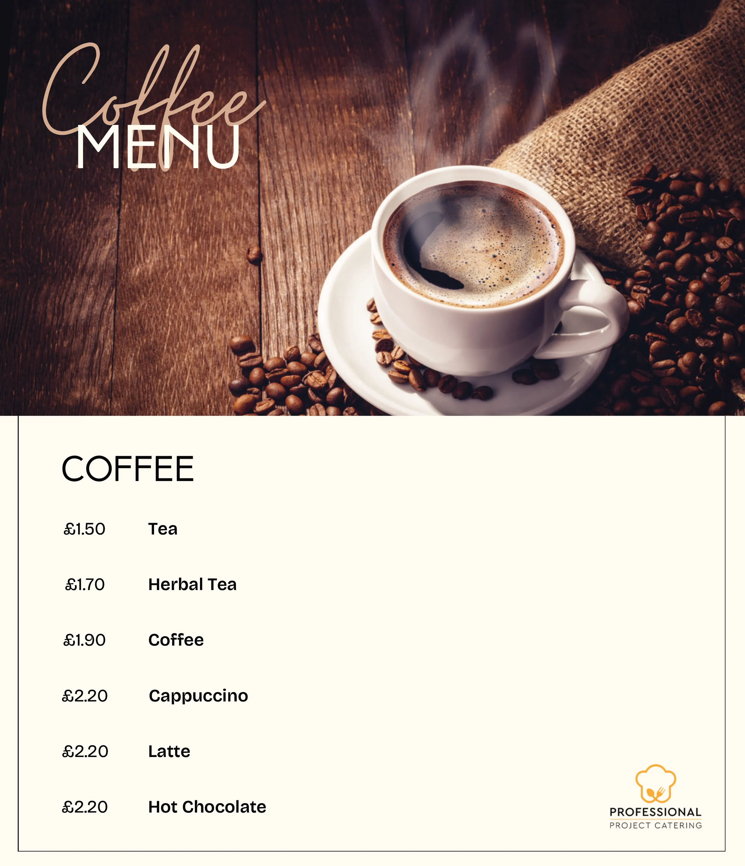 Coffee menu