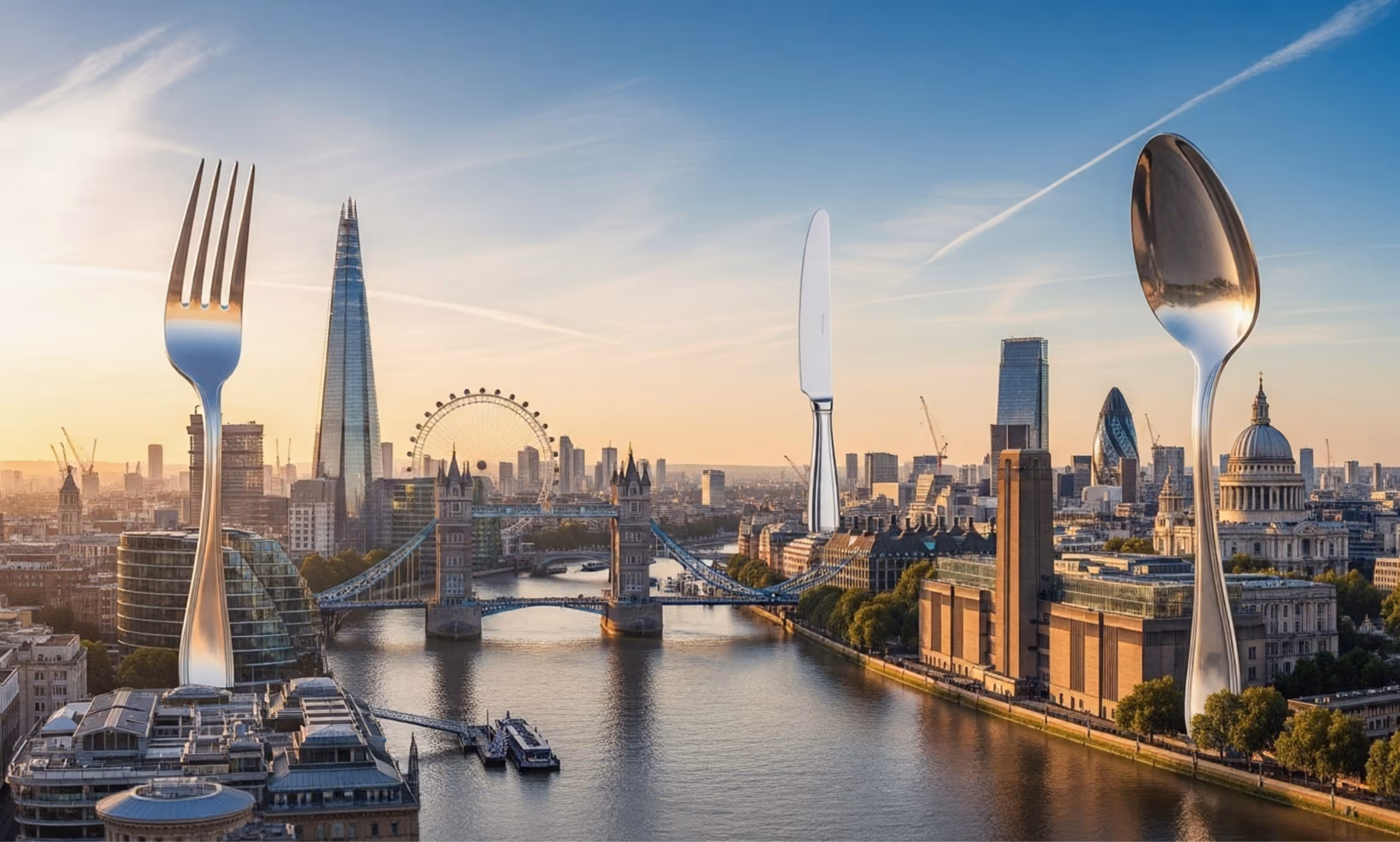 London skyline with cutlery