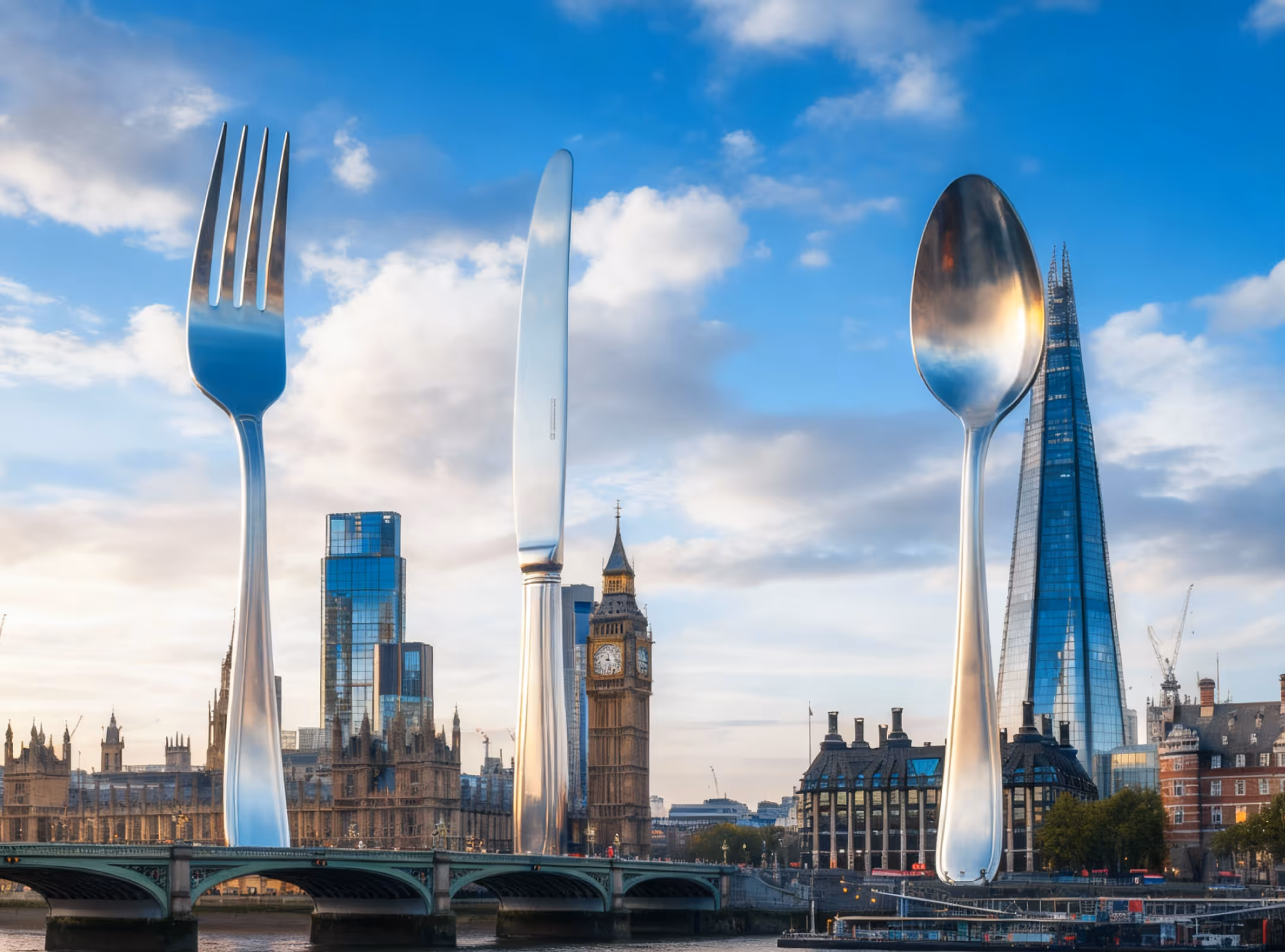 London skyline with cutlery