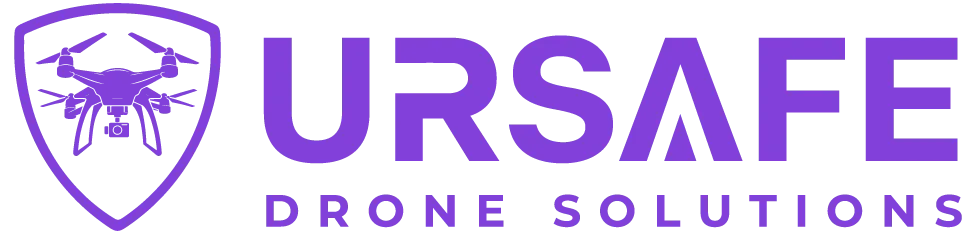 URSAFE Drone Solutions logo featuring a shield with a drone graphic inside and the company name in purple text.