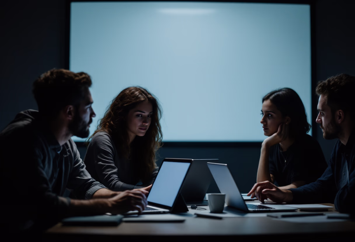 image of a teacher interacting with students using digital tools (for an edtech)