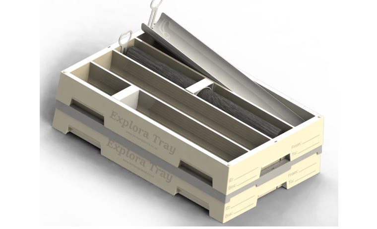 Explora Tray with compartments and core carrier inserted