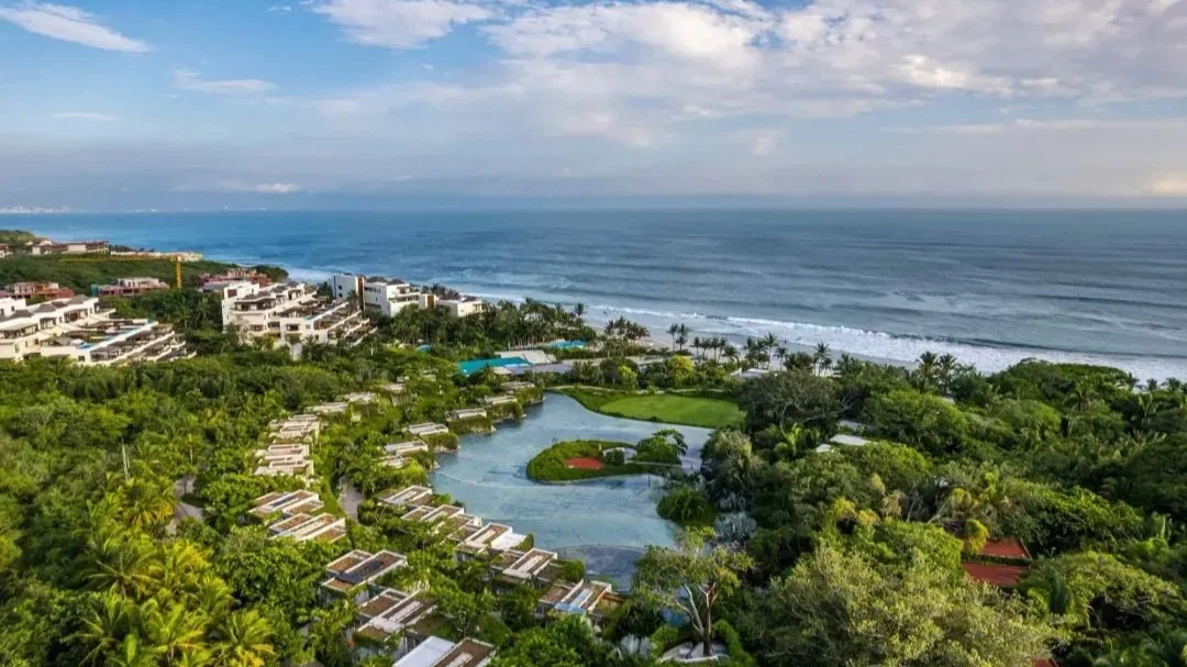 Aerial drone photo of a resort located in Punta De Mita near the ocean
