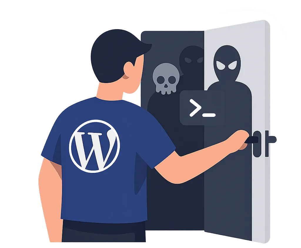 Illustration: veraltete Plugins als offene Tür für Angreifer