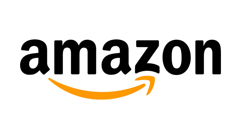 Amazon logo with black text and an orange arrow curved from letters A to Z.