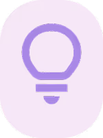 Abstract light bulb icon with a purple outline on a rounded lavender background.