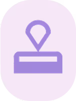 Purple stamp icon on a light purple rounded square background.