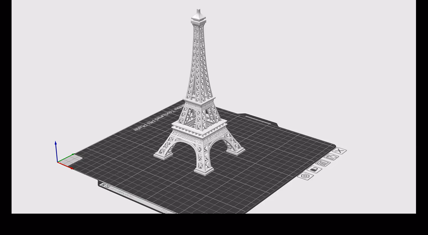 3D computer model of the Eiffel Tower displayed on a grid workspace.