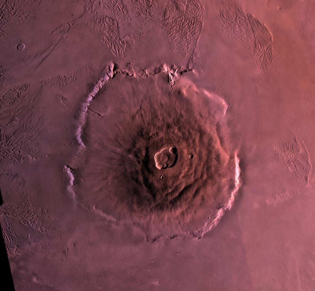 Mons Olympus, a large volcano on Mars, captured by NASA Viking Images