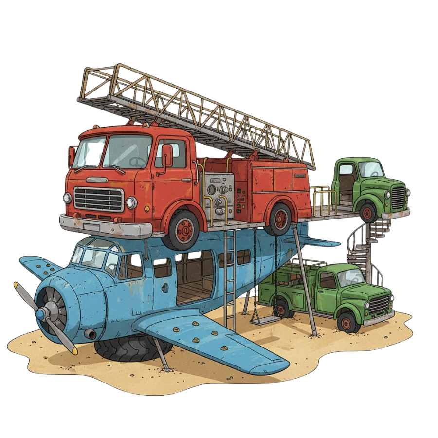 It’s made out of old planes and firetrucks