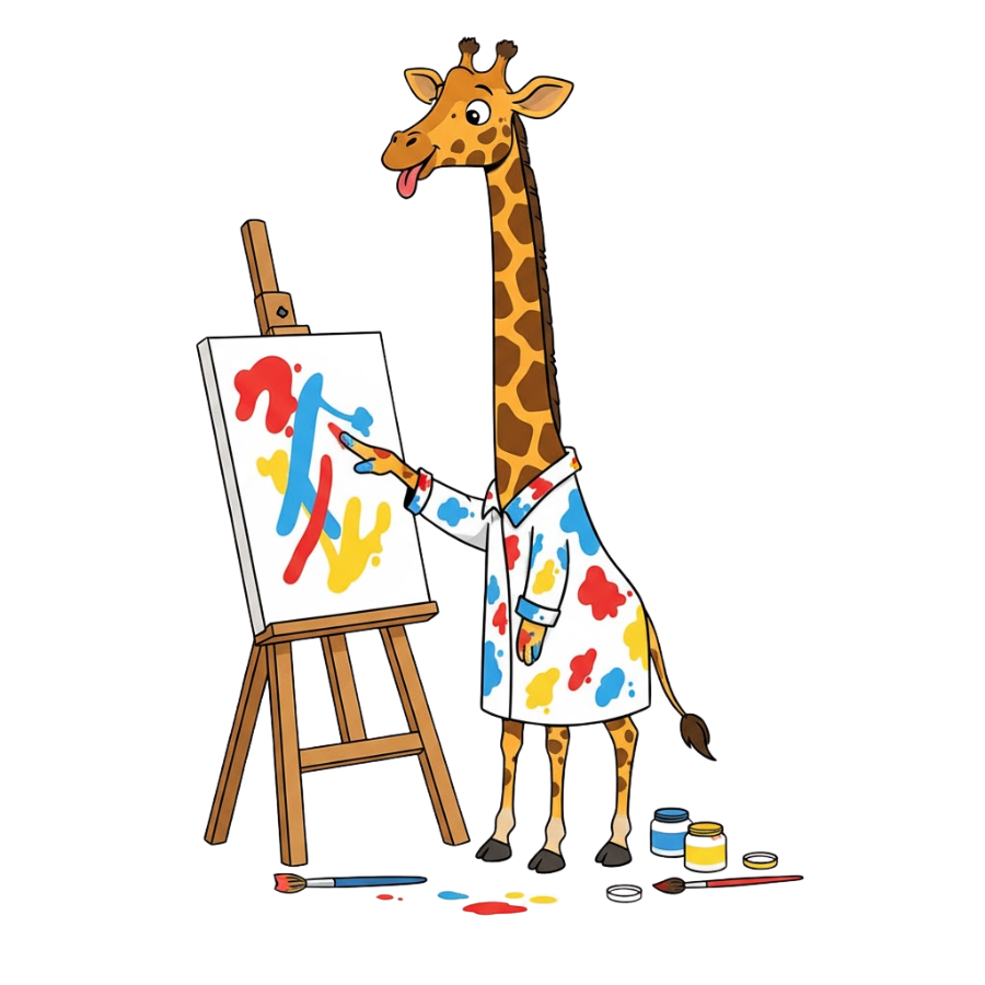 Giraffes who enjoy finger painting