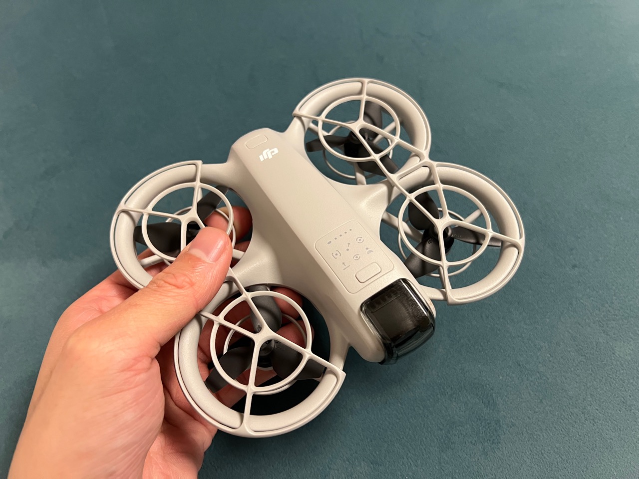 A 2024 model of DJI's tiny Neo drone ("DJI Neo 2024" by Barto920203 / CC BY-SA 4.0 via Wikimedia Commons)