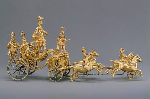 Automaton in the Form of a Triumphal Chariot Drawn by Four Horses displayed at the Metropolitan Museum of Art (British, ca. 1760–70)