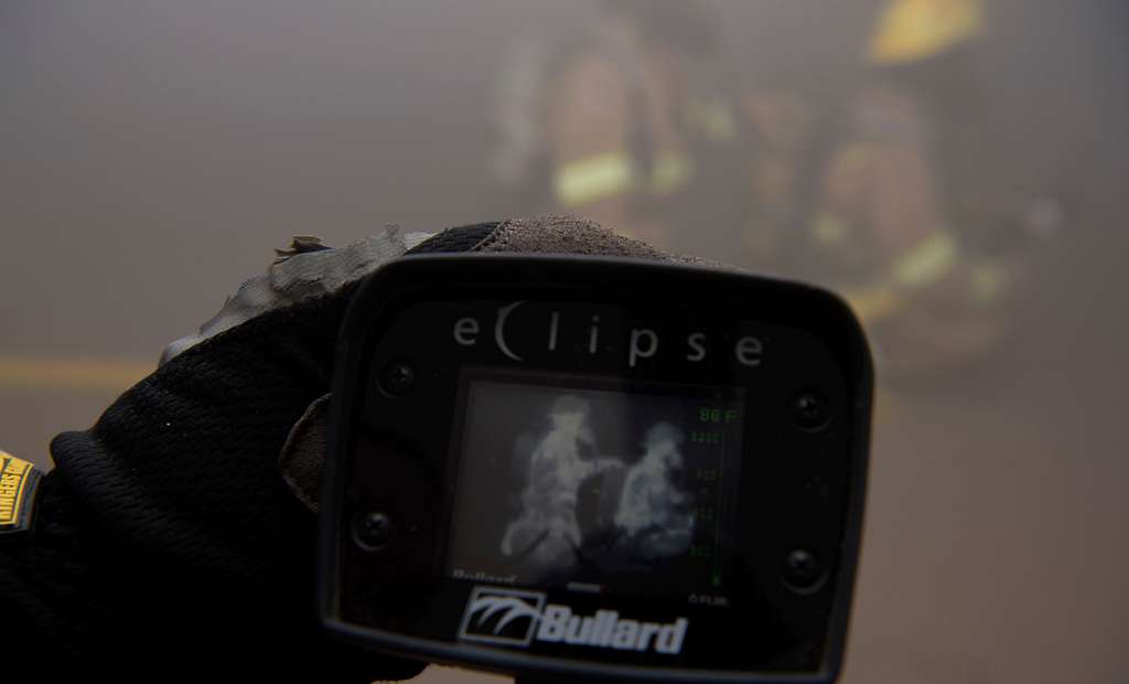A thermal imaging camera, which firefighters can to find people hidden by thick smoke
