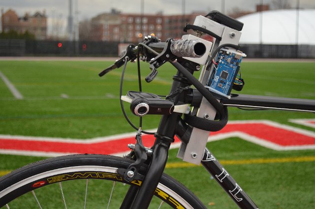 Steve Levine and Emily Obert's "Blicycle," a bike designed for a person with blindness to ride around an outdoor track
