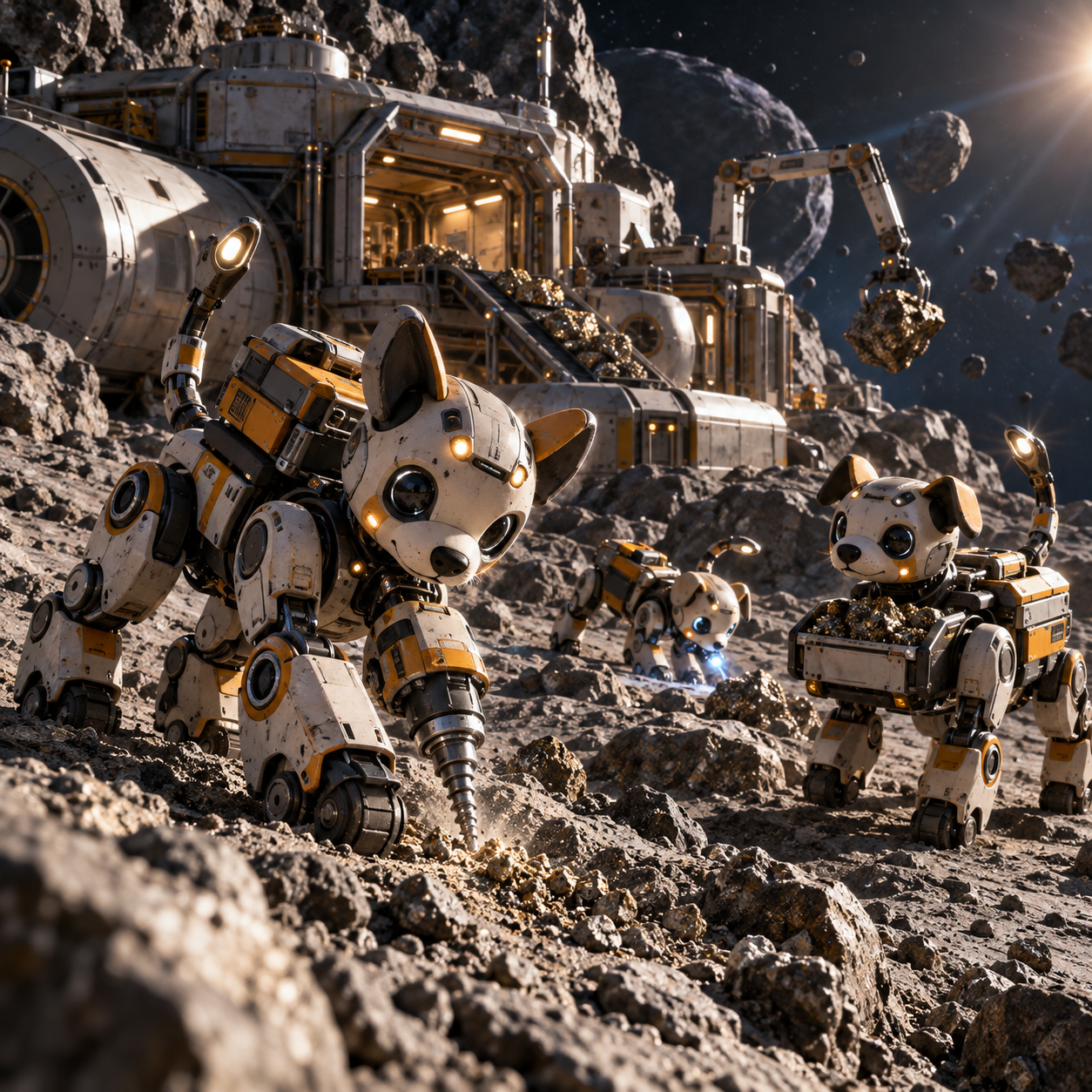 Asteroid-mining puppy robots
