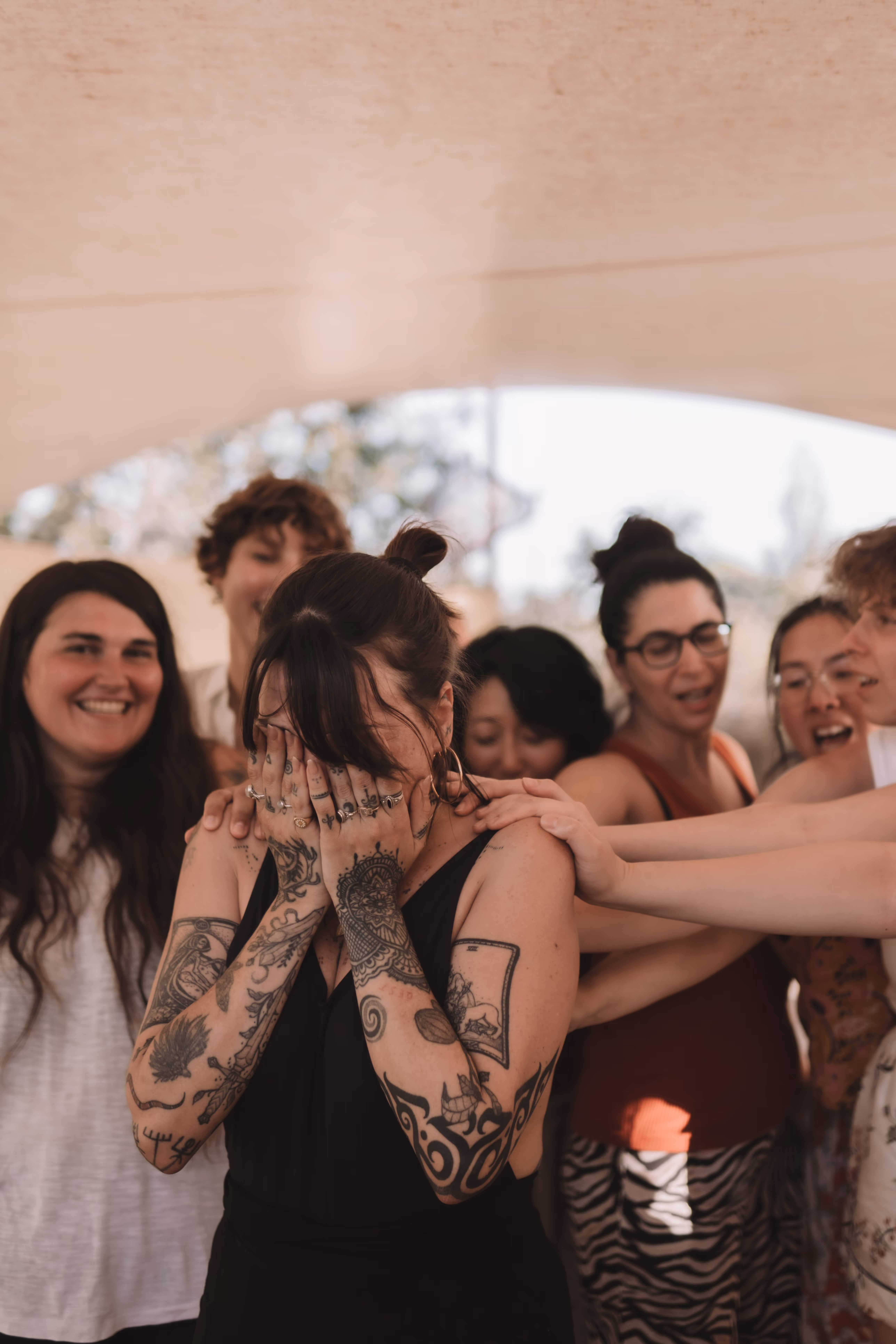 Women retreat, supporting each other in joy and tears, sisterhood, empowerment, love