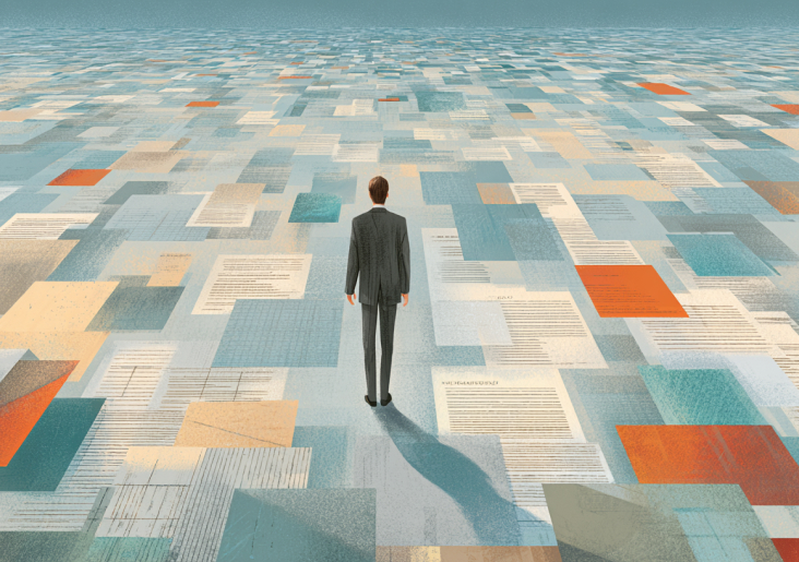 Man sitting in a booth, looking stressed while working on a laptop covered with programming stickers.