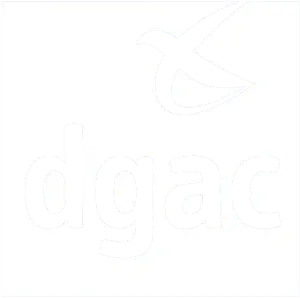 Logo with lowercase letters 'dgac' beneath a stylized flying bird.