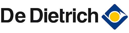 Logo De Dietrich s modrým čtvercem a žlutým kruhem.