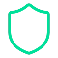 Simple shield icon outlined in bright teal on a black background.