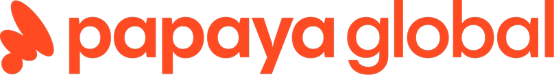 Papaya Global text logo in red with butterfly icon on the left.