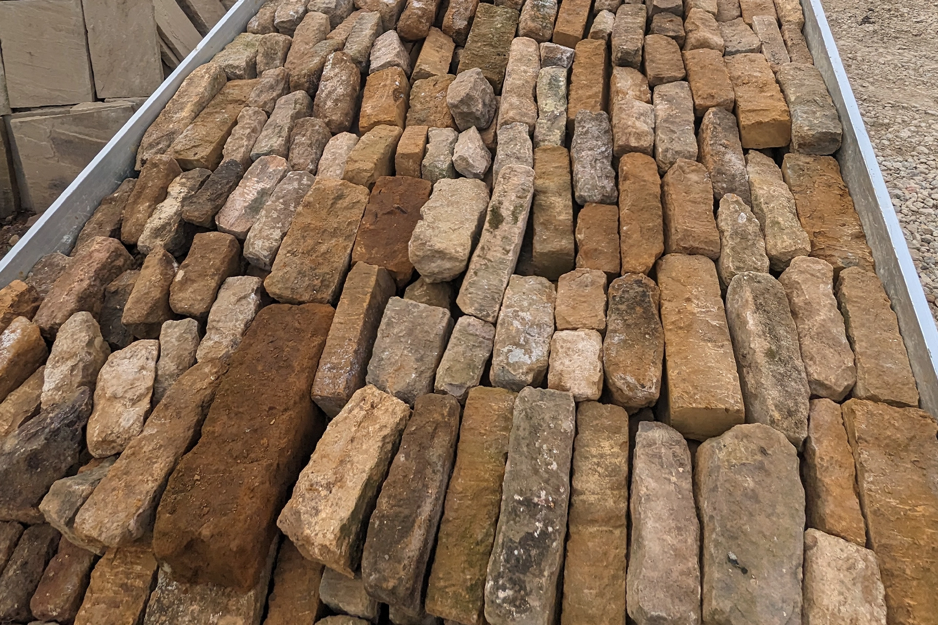 Reclaimed ironstone ready for delivery to a job near Oakham, Rutland