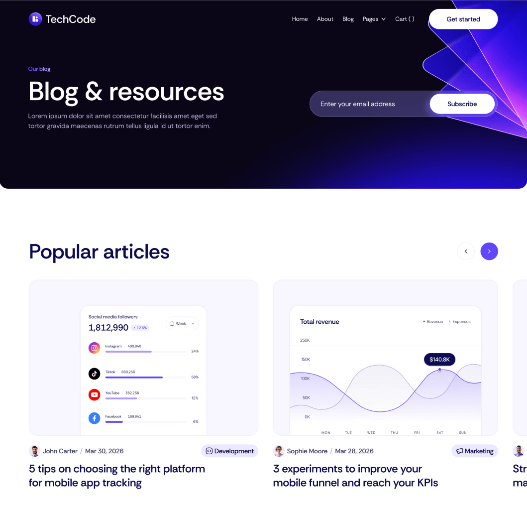TechCode - Blog V3 Main Page - Saasfy SaaS Webflow Template | Brix Template