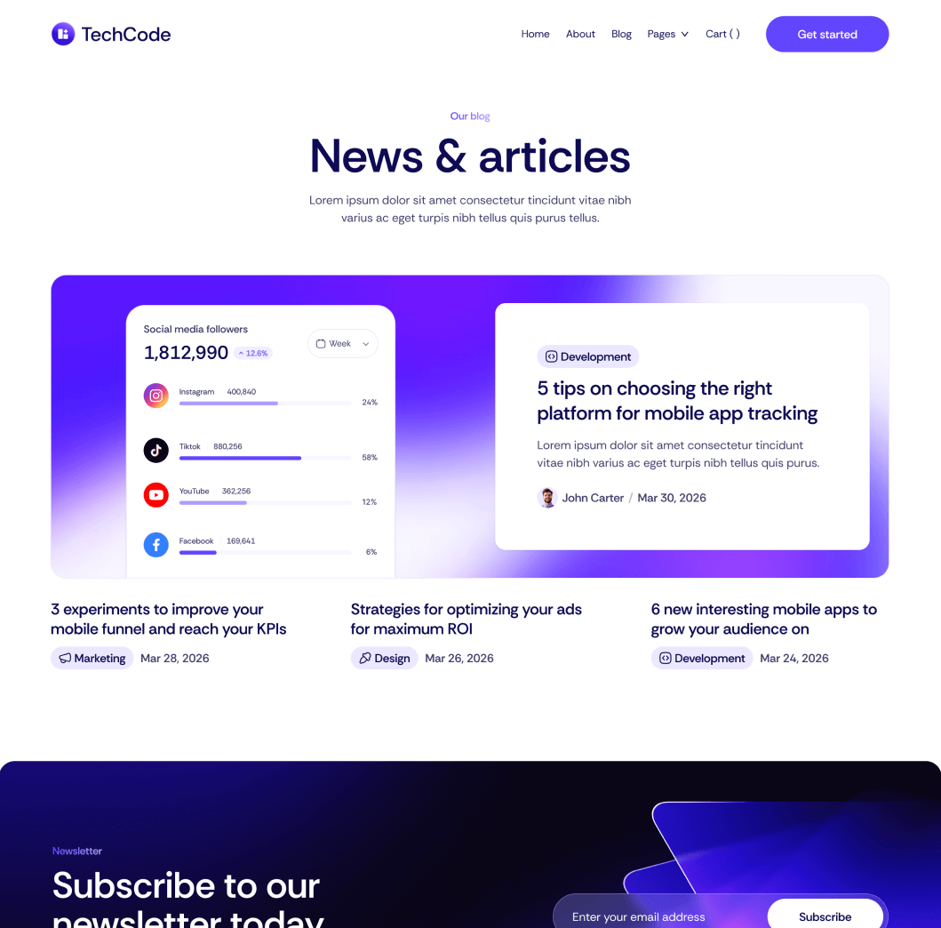 TechCode - Blog V1 Main Page - Saasfy SaaS Webflow Template | Brix Template