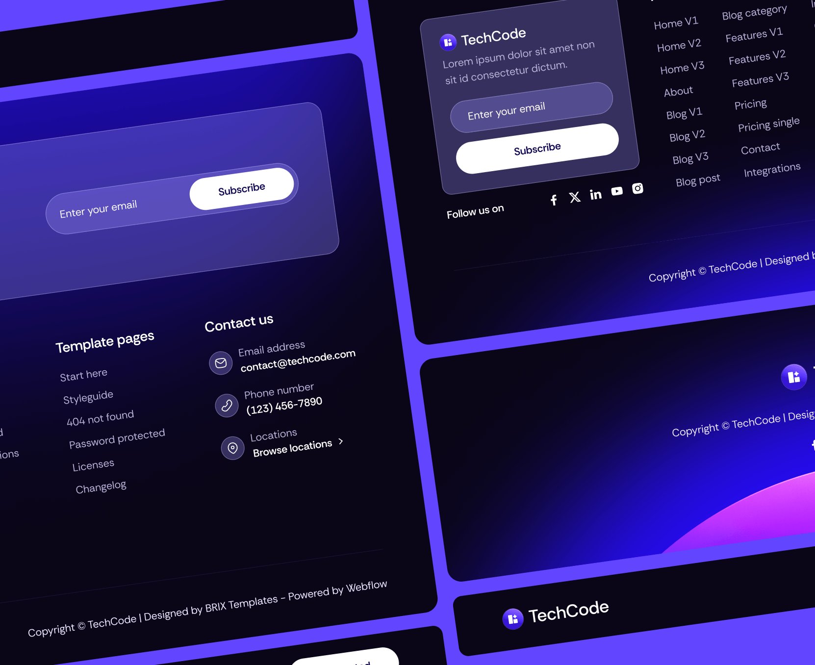 TechCode - 3 Headers And Footers - Saasfy SaaS Webflow Template | Brix Template