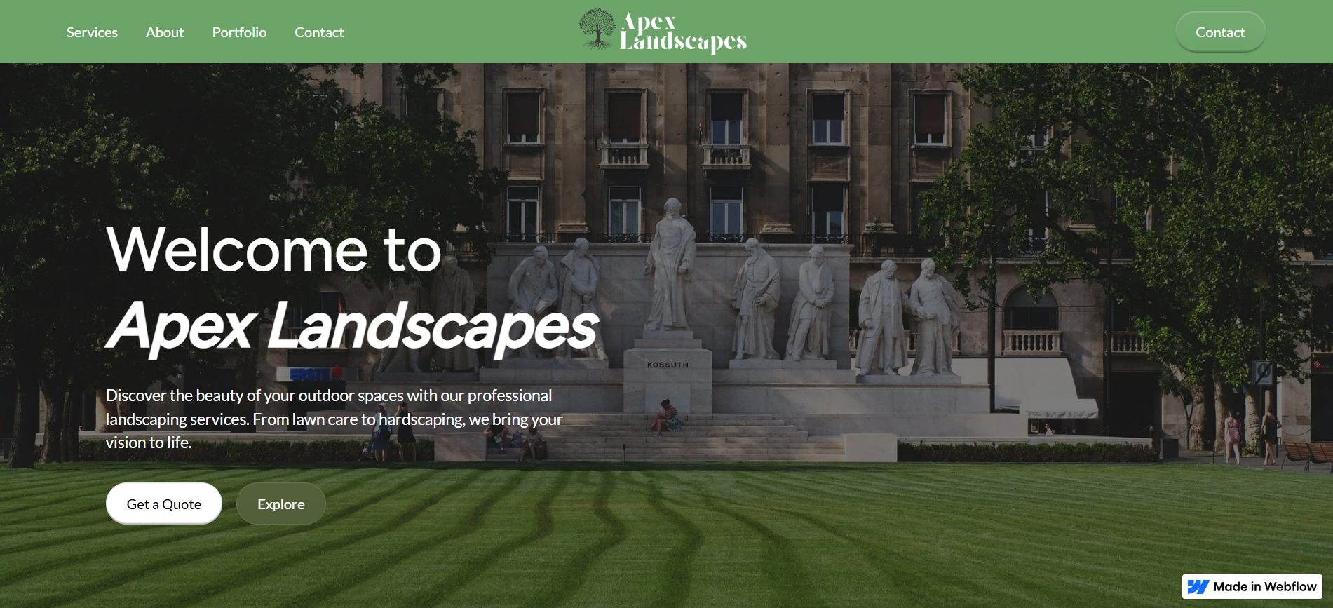 a hero section of a website for a landscaper