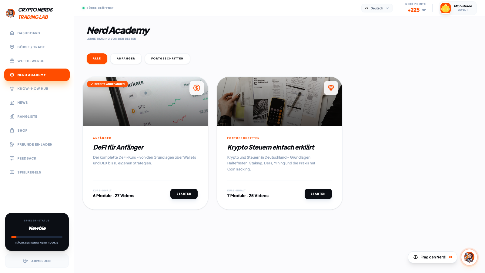 Nerd Academy im Trading Lab – Kursübersicht mit Krypto-Kursen