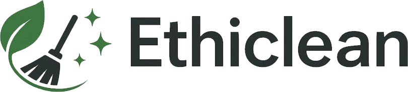 Ethiclean company logo with a broom inside a green leaf and sparkles.