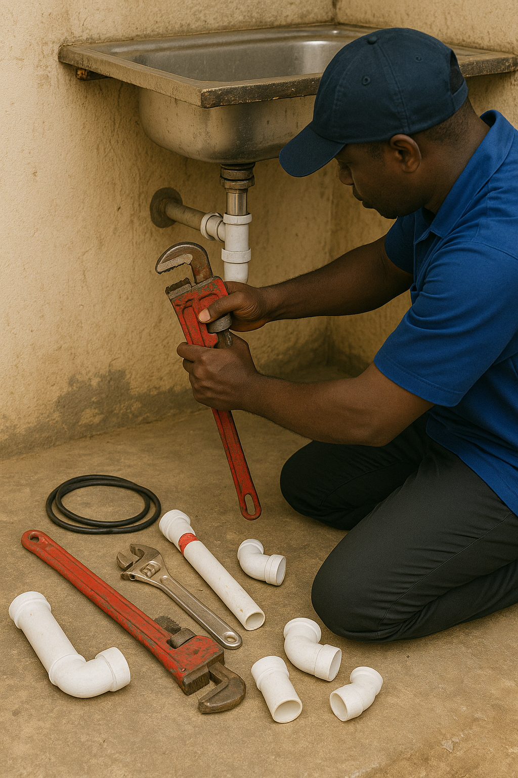 Professional plumber in Accra working on-site