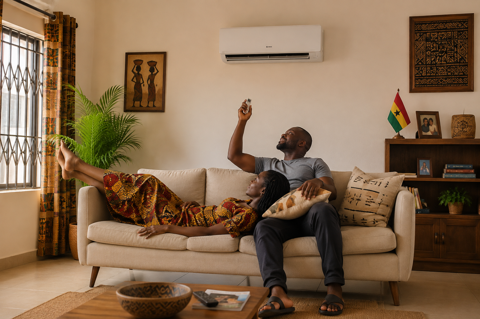 AC technician at work in an Accra home