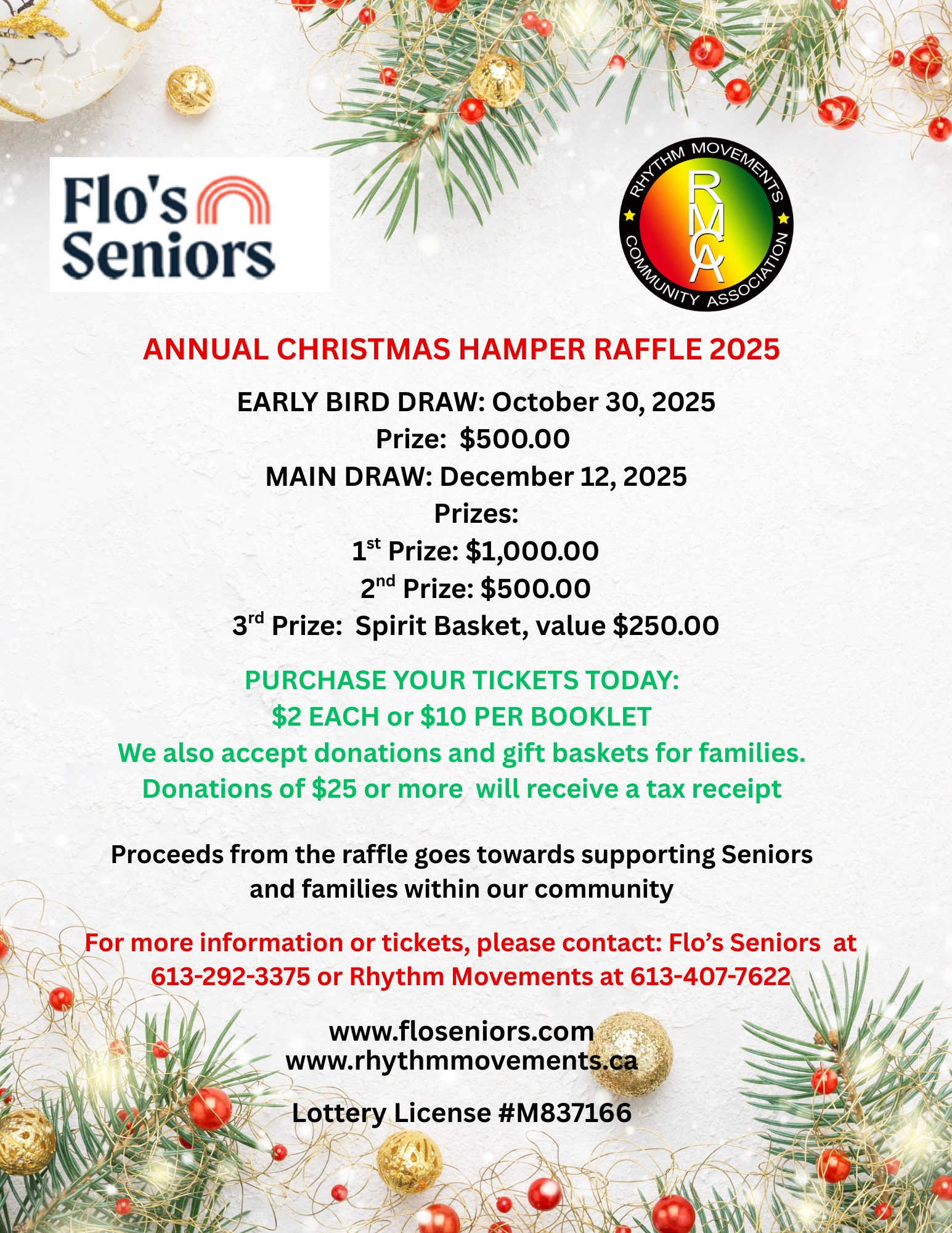 Flo's Seniors and Rhythm Movements Annual Raffle