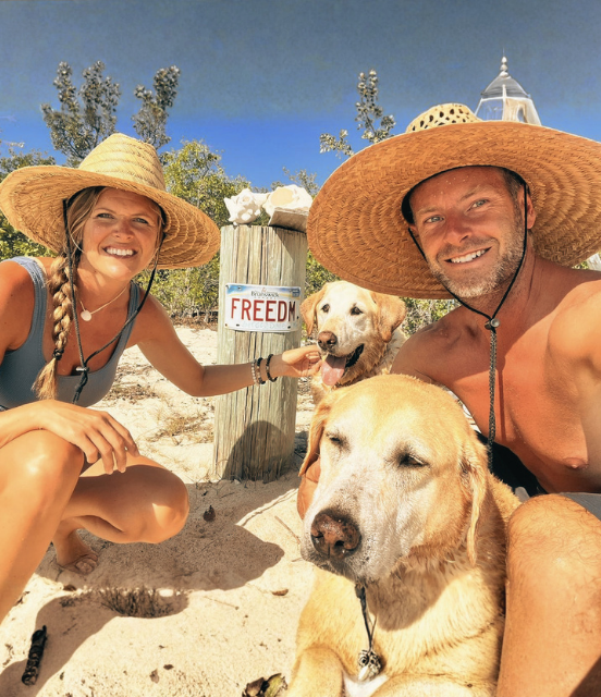 Danie and Serge with their Labradors Lexie and Bailey