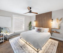 Serenity master bedroom with king bed and ensuite bath
