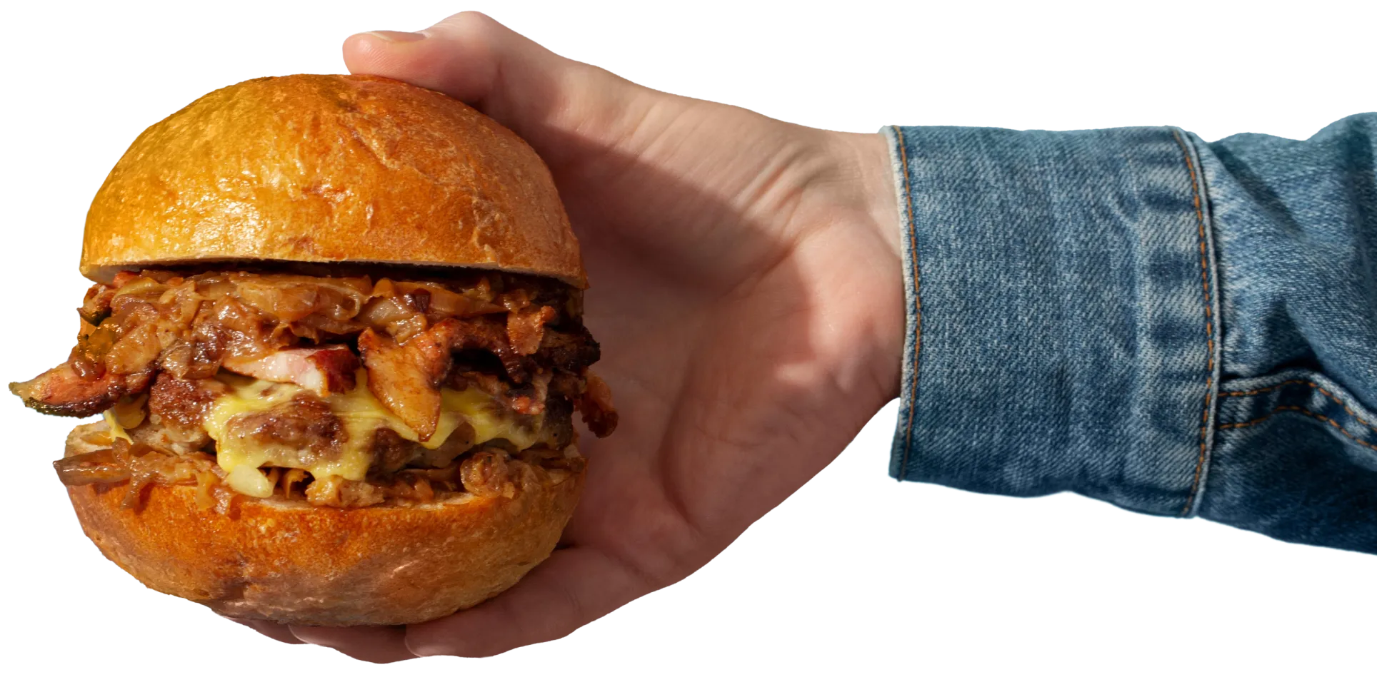 Arm holding burger