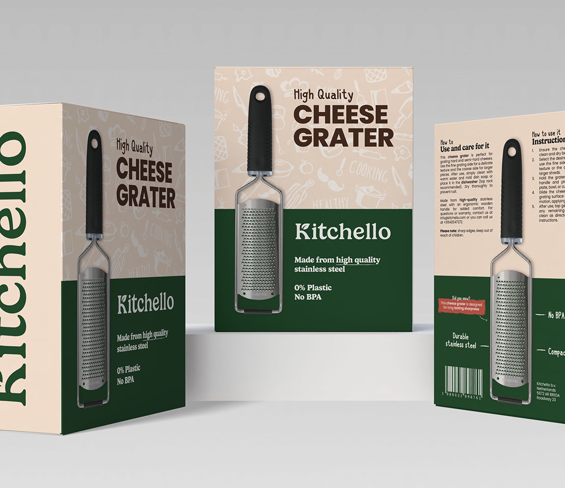 Kitchello packaging design cheese grater