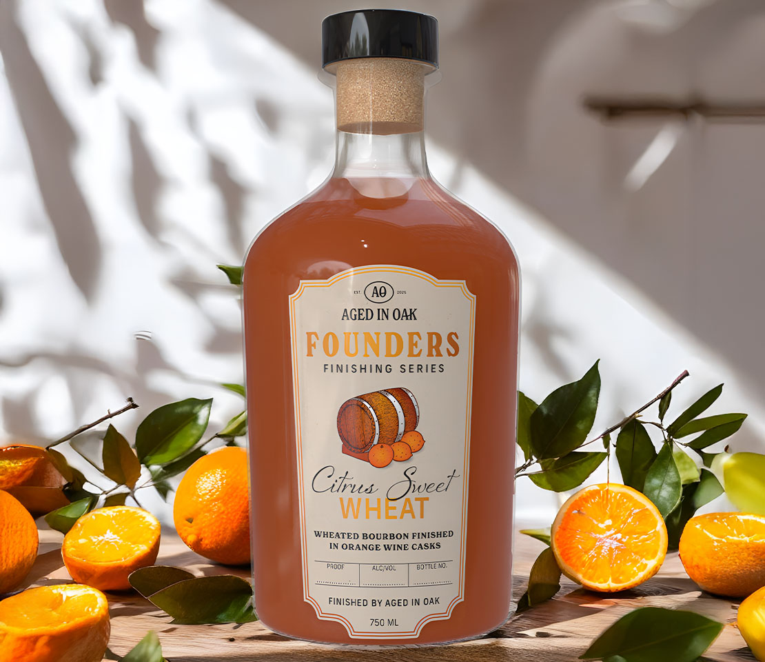 Aged in Oak whiskey bottle label design