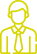 Yellow line icon of a person wearing a suit and tie with short hair.