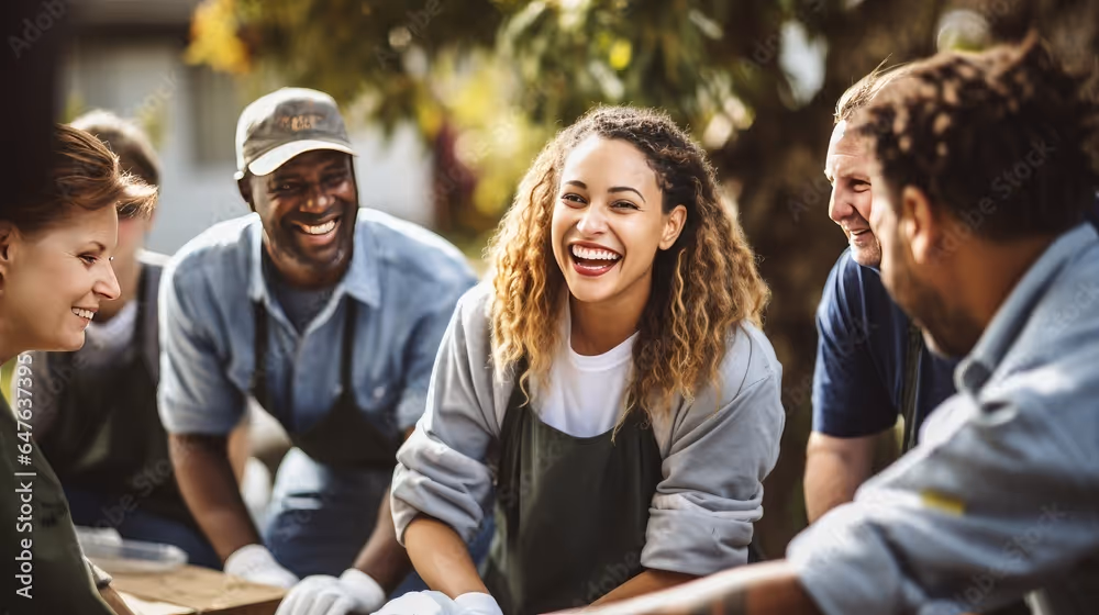 Smiling group of people showing community