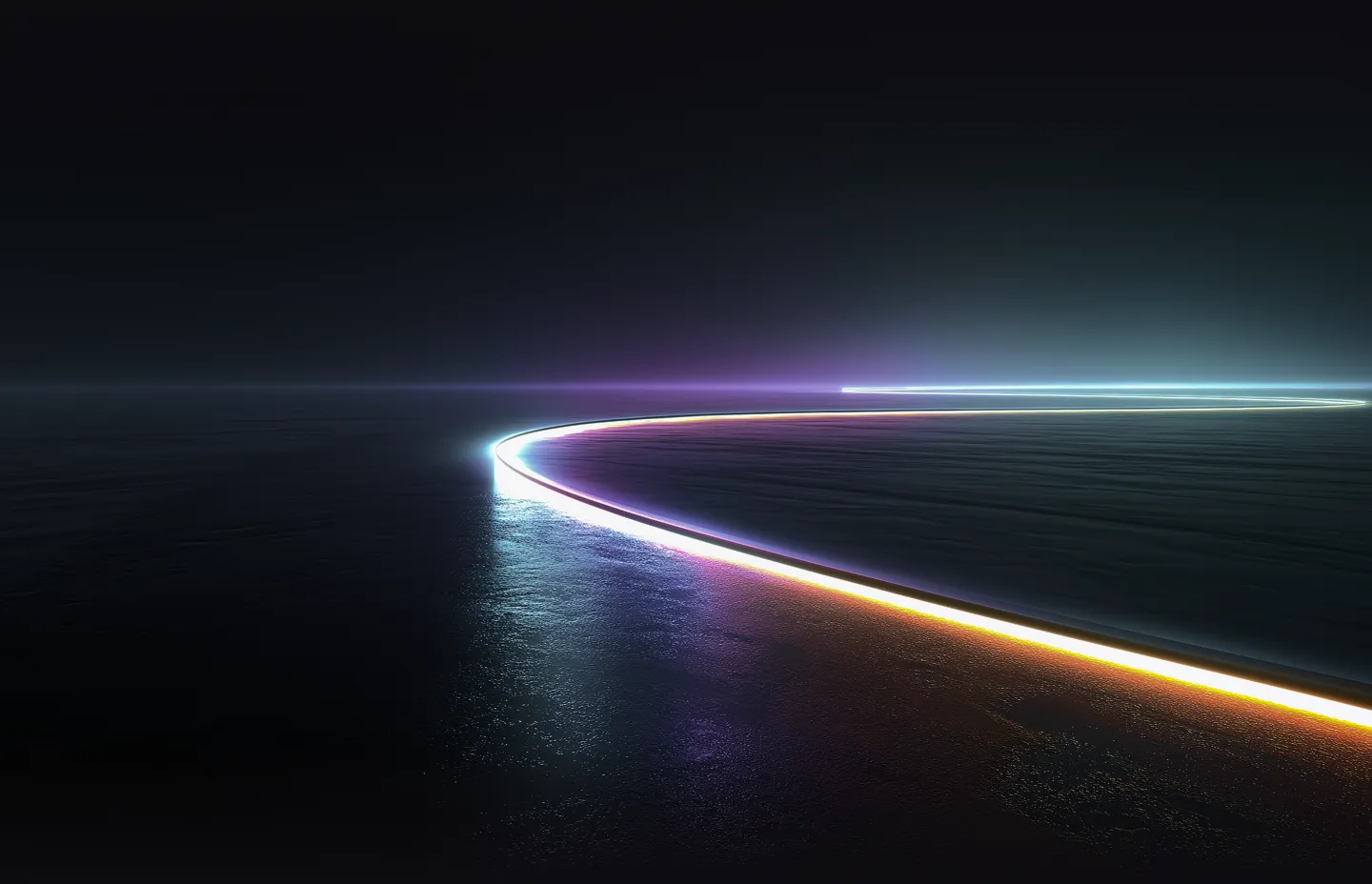 LivLive presale background - curved neon lights reflecting on dark wet surface for AR gaming launch