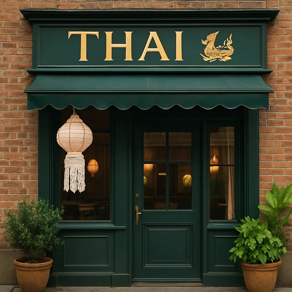 LivLive partner location - green Thai restaurant facade with plants and lantern for location-based AR gaming rewards