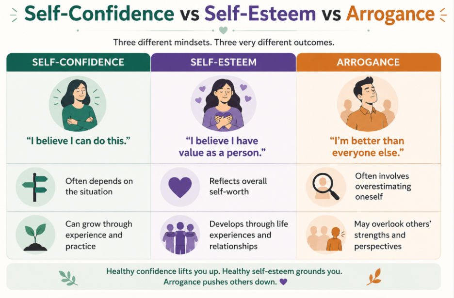 self confidence vs self esteem vs arrogance